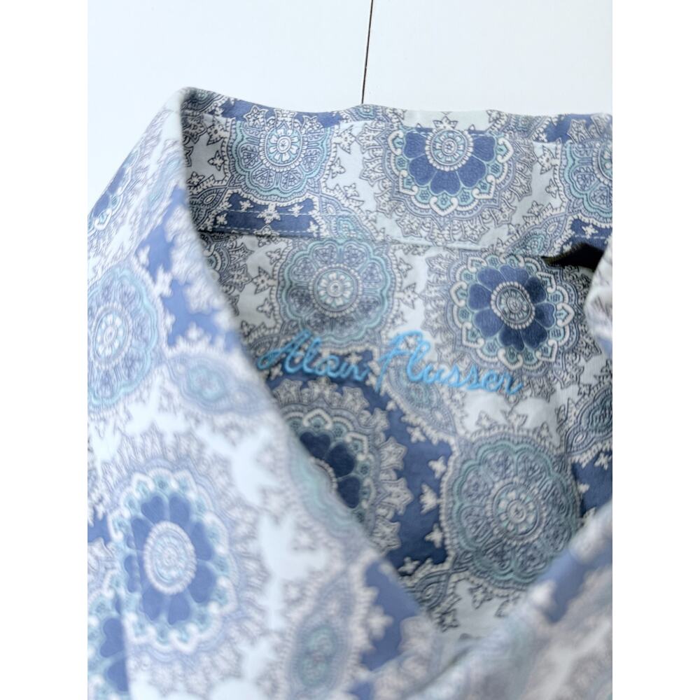 Alan Flusser Blue Pattern Button Up Shirt Size XL - Picture 9 of 11