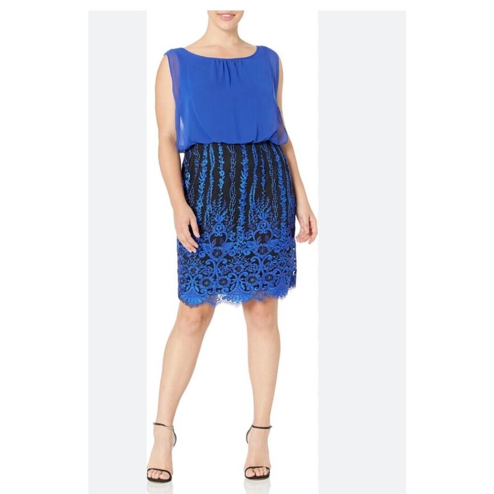Calvin Klein Women’s Size 10 Blue & Black Embroidered Lace Cocktail Dress
