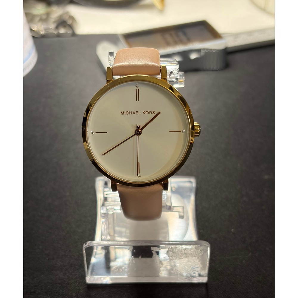 Michael Kors Pyper Watch Women Pink Gold Tone Leather Strap MK-7102