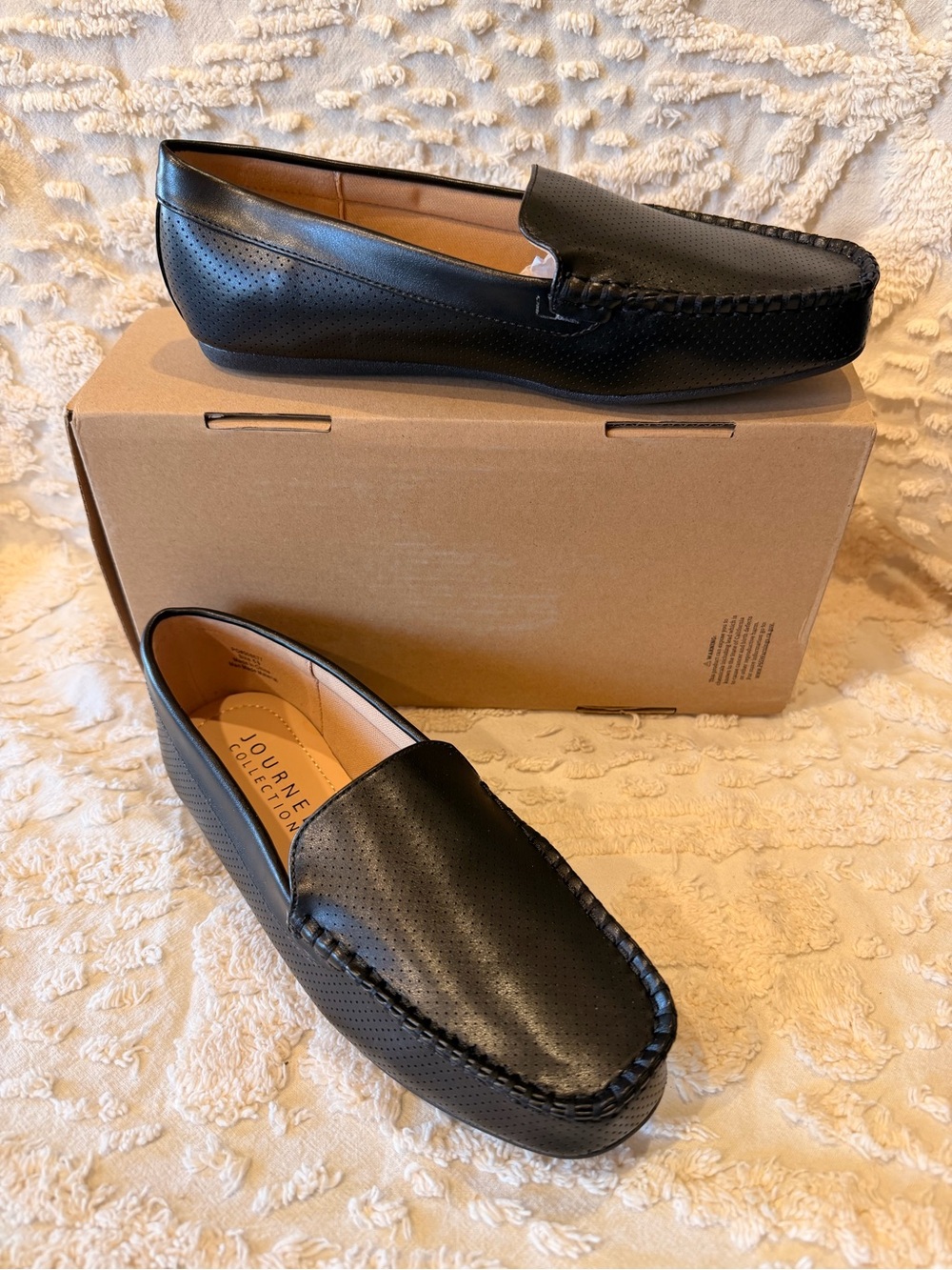 Journee Collection Black Perforated Slip-On Moccasin Loafers 573