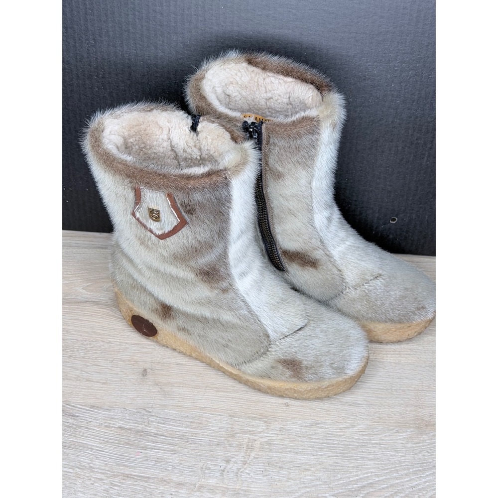 Salamander Vintage West Germany Fur Shearling Lined Winter Boots Spotted Tan 4 F
