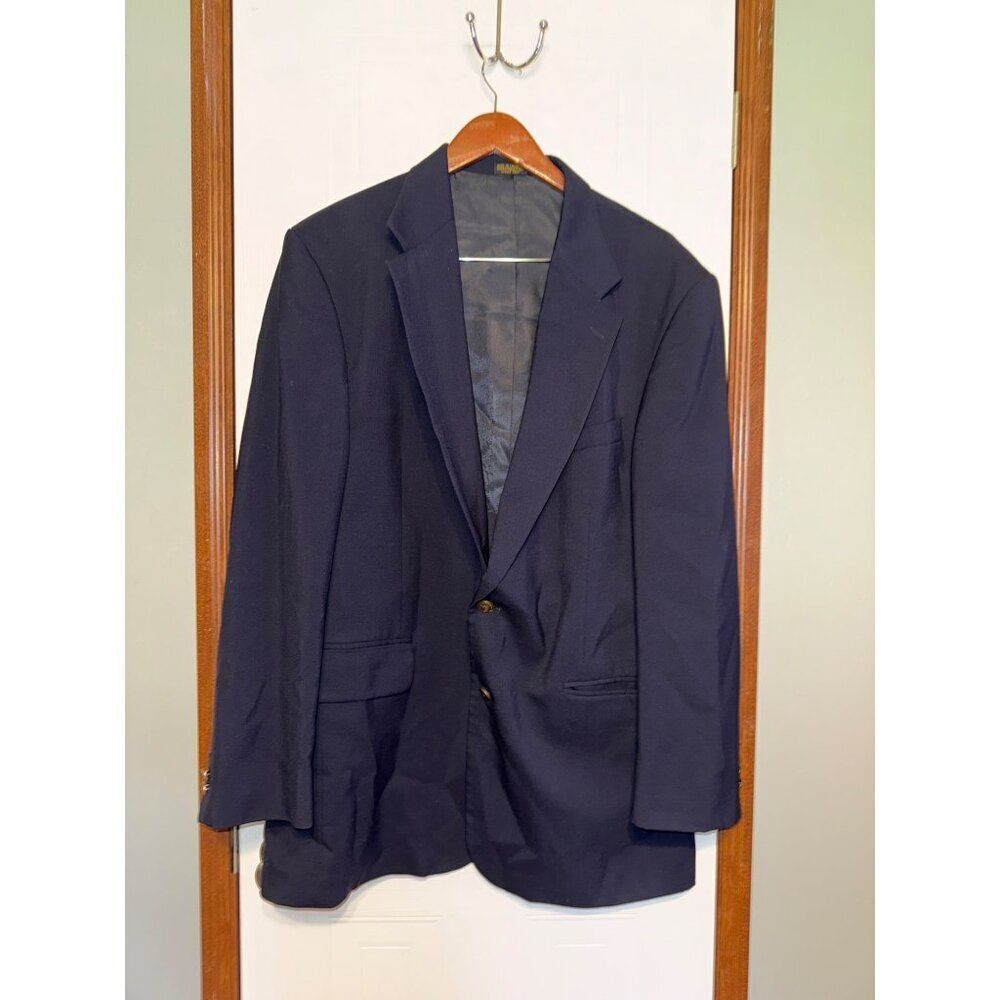 Oscar De La Renta Black Menswear Wool Suit‎ Jacket Gold Buttons Size 44L