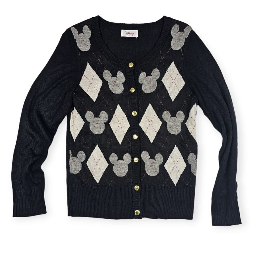 Disney Plaid Mickey Mouse Black Long Sleeve Cardigan Women's Size‎ Large