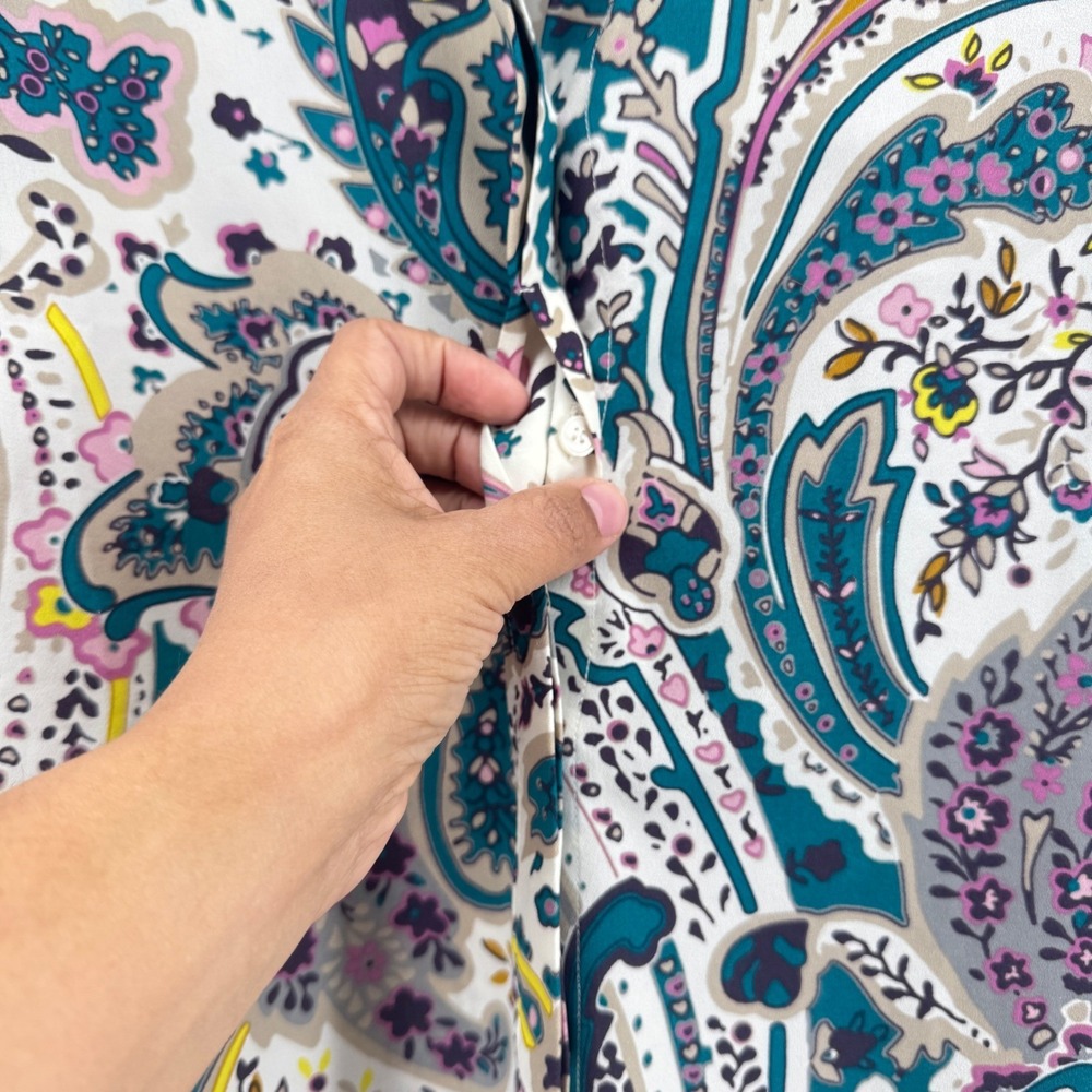Talbots Woman 2X Paisley Floral Blouse Top Boho Artsy Office Business Eclectic - Picture 4 of 8