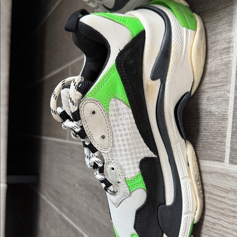 Balenciaga Chunky White and Neon Green Sneakers - Picture 6 of 12