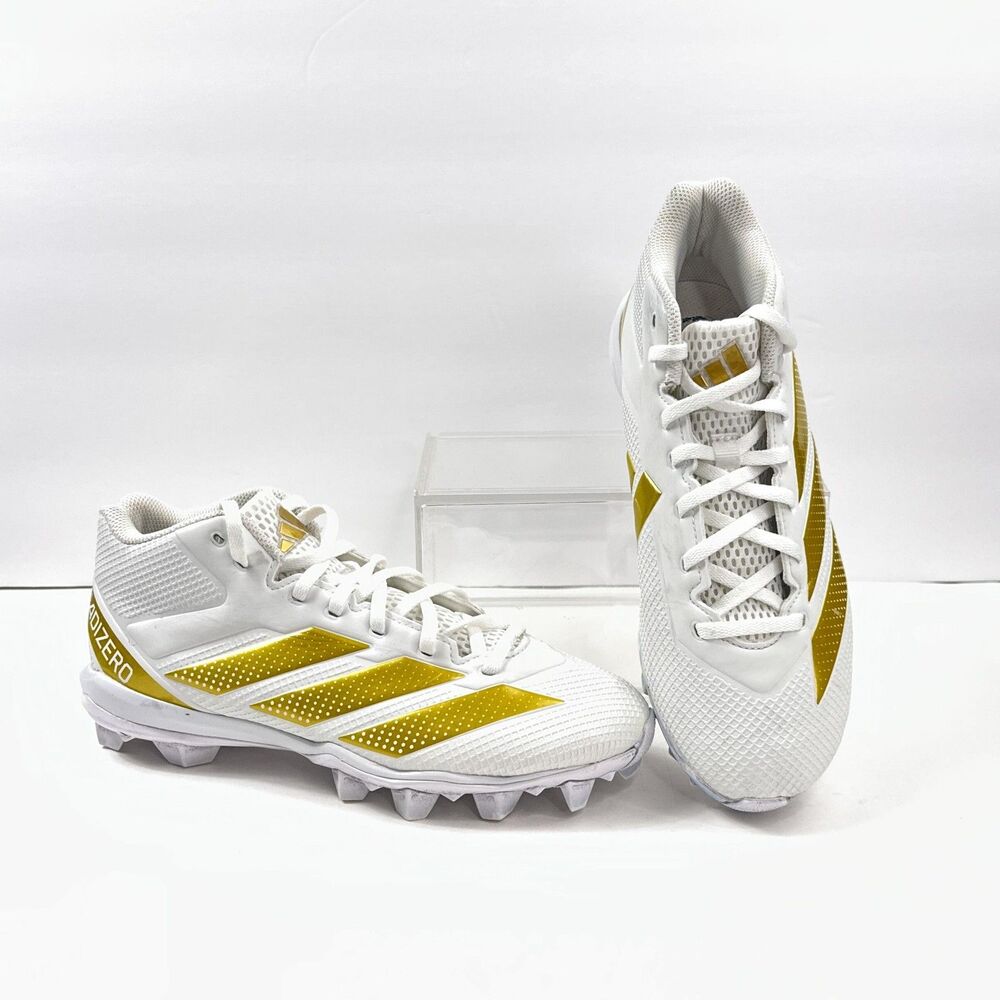 Adidas Football Cleats Molded Rubber Adizero Impact 2 Mens 7 White Gold Mid Top