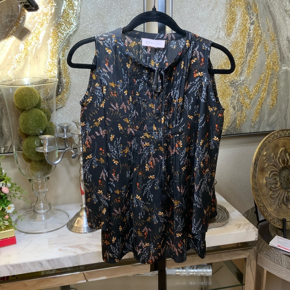 Philosophy Black Floral Sleeveless Blouse