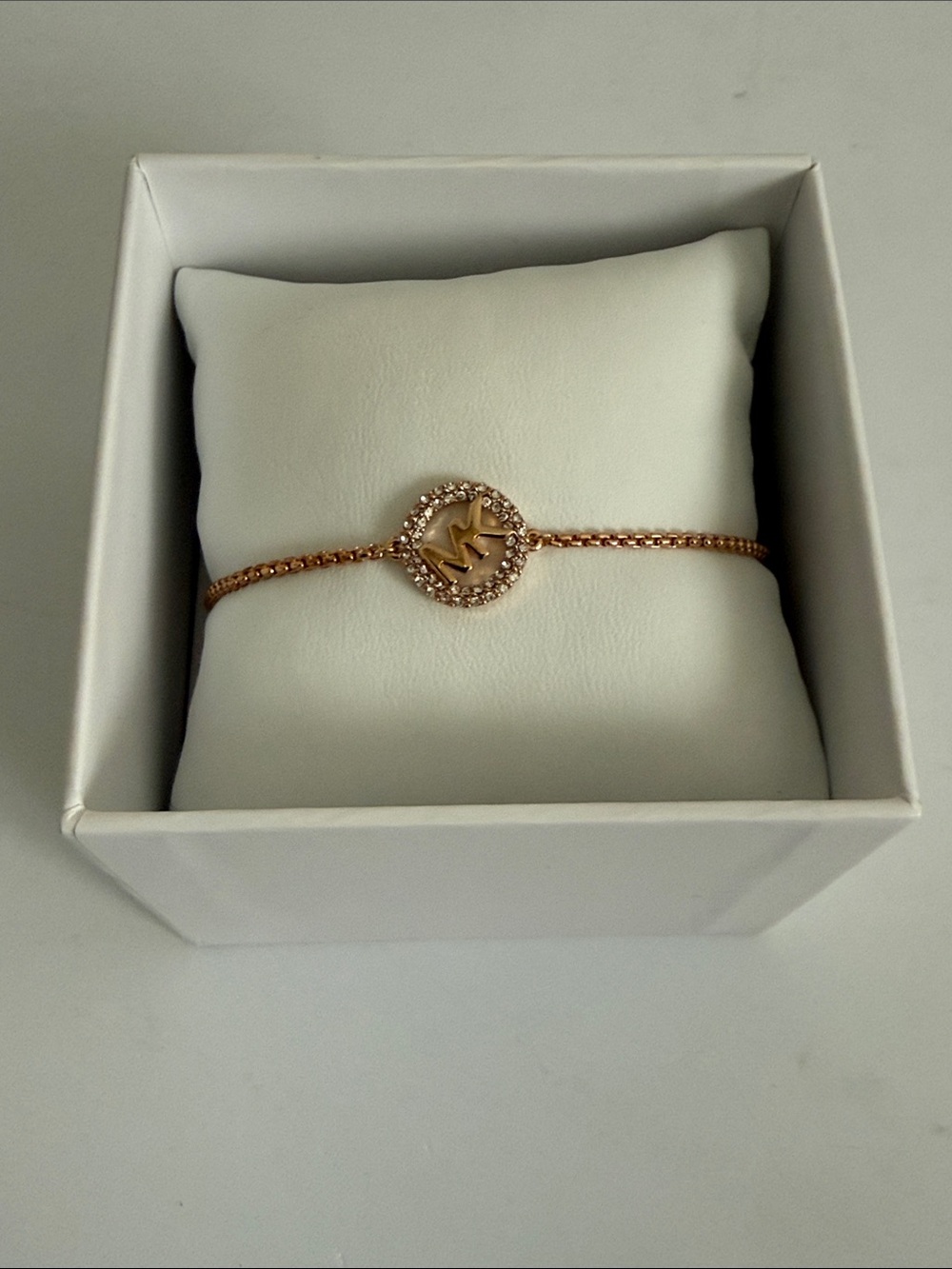 Michael Kors Rose Gold-Tone MK Logo Bracelet with Crystal Ring