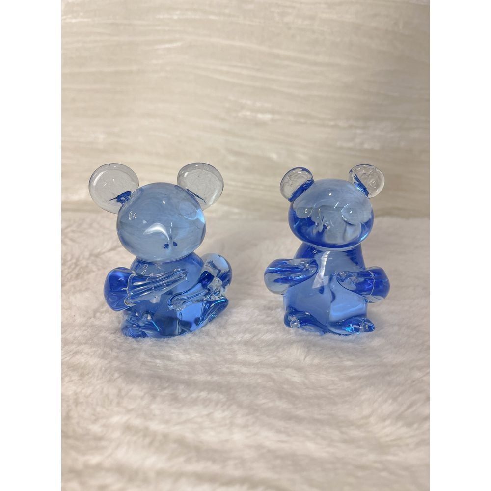 Adorable Blue Glass Bear Figurines - Collectible‎ Set of Two