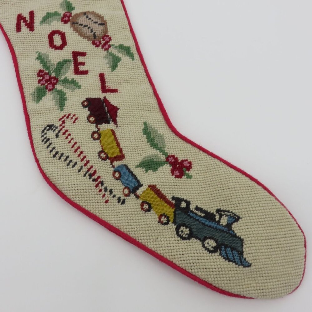 VTG Handmade Noel Toys Gifts Needlepoint Christmas Stocking Ben Candy Cane Holly - Picture 5 of 8