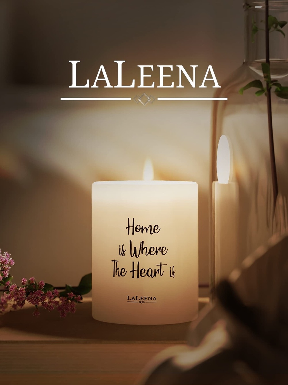LaLeena Lavender Scented Inspirational Home Quote Candle w/ Wooden Lid NWT