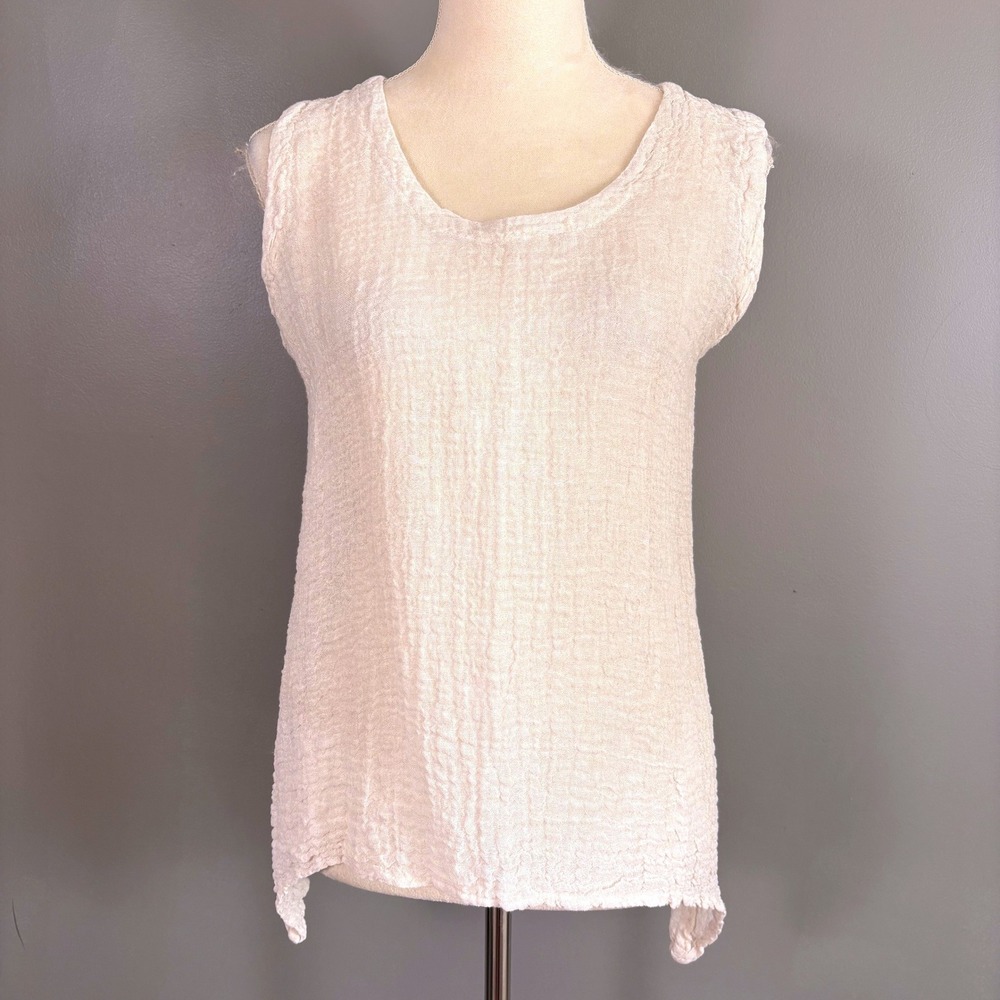 Rachele Italy Linen Gauze Top S‎ Textured Boho Lagenlook Quiet Luxury Coastal