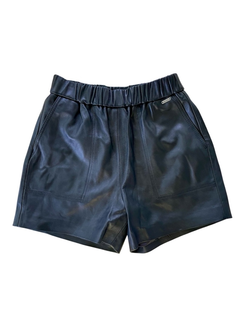NWT Coach Lamb Leather Black Shorts Elastic Waist Pockets XS