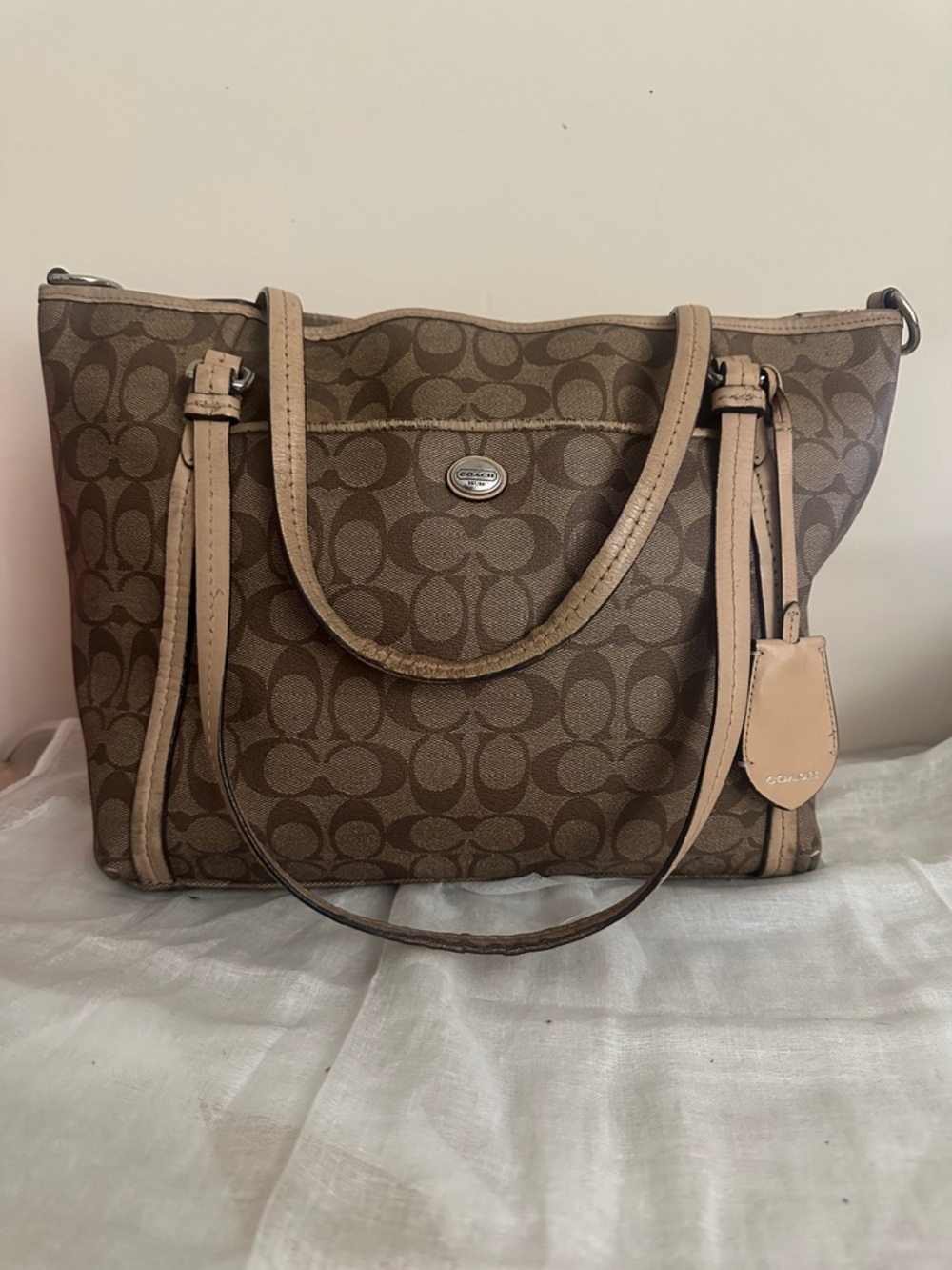 Coach Peyton Signature Pocket Tote with Pale Leather Trim
