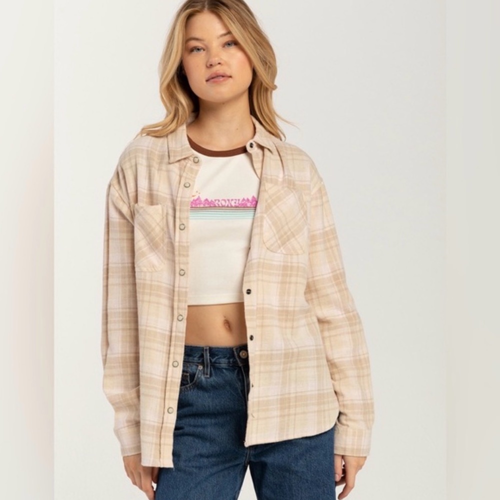 Tilly’s RSQ Beige Plaid Button Down Flannel Shirt - Picture 4 of 4