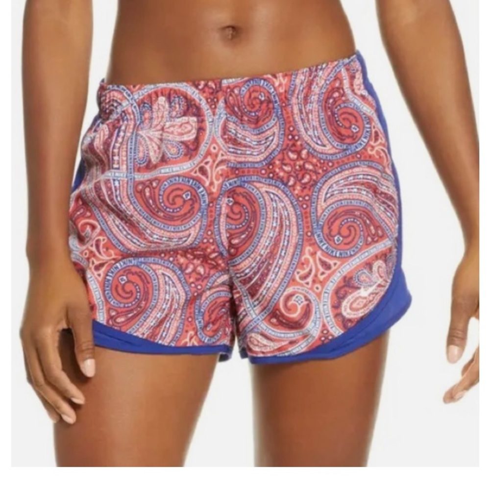 Nike Red Paisley Athletic Shorts with Blue Trim