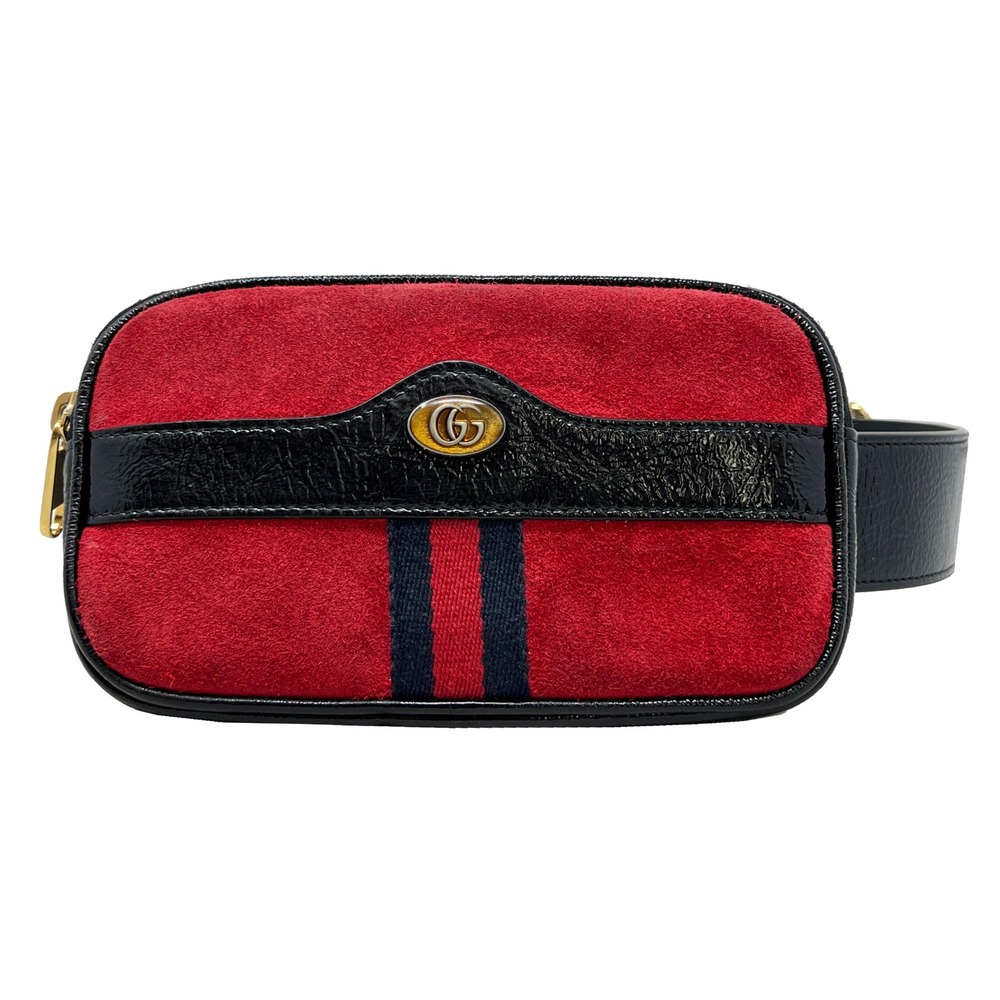 Gucci‎ Ophidia Mini Belt Bag Red Suede Web Stripe GG Logo Fanny Pack