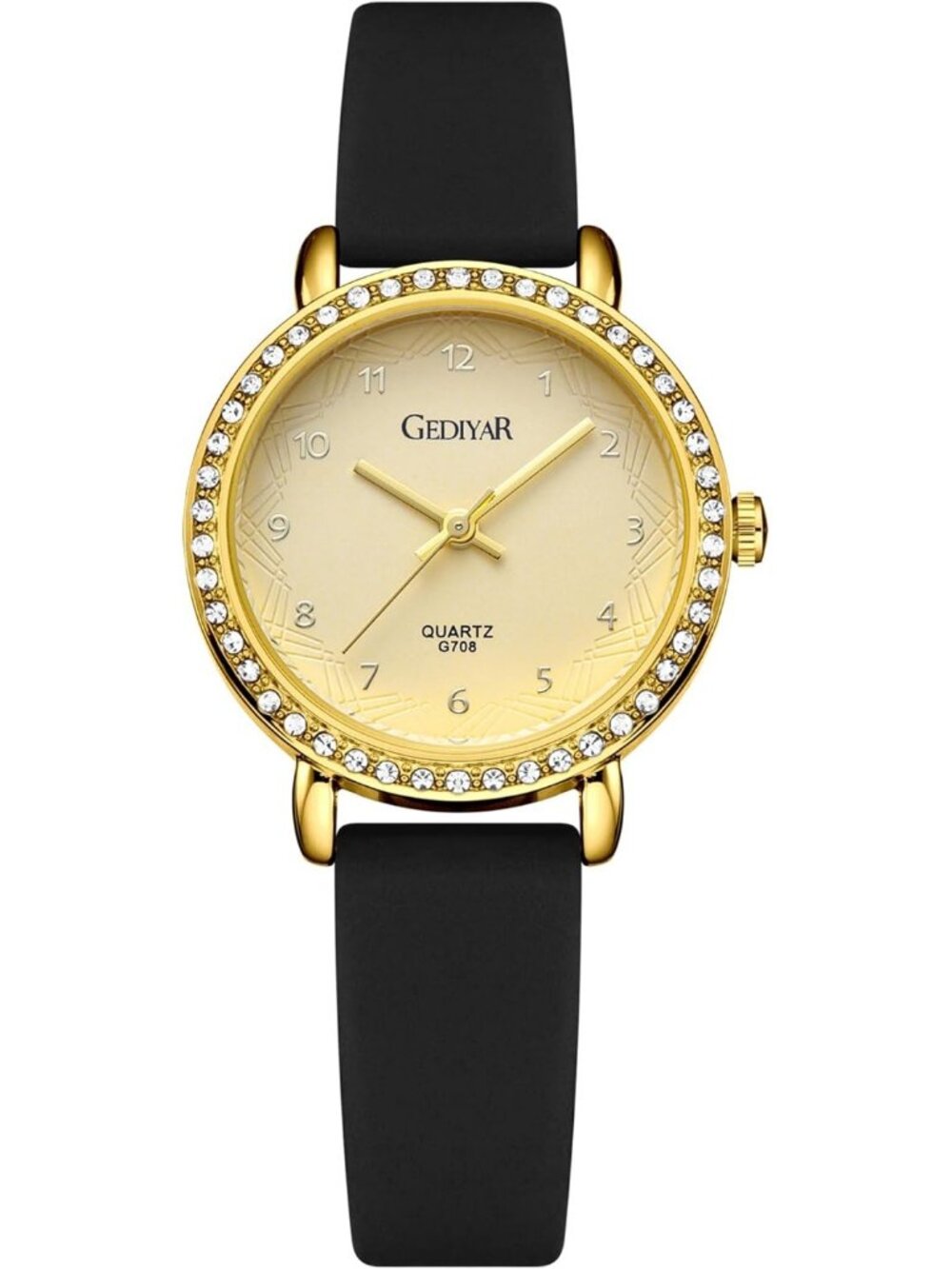 Women's Black Gold Analog Quartz Crystal Rhinestone Bezel Waterproof Wrist Watch
