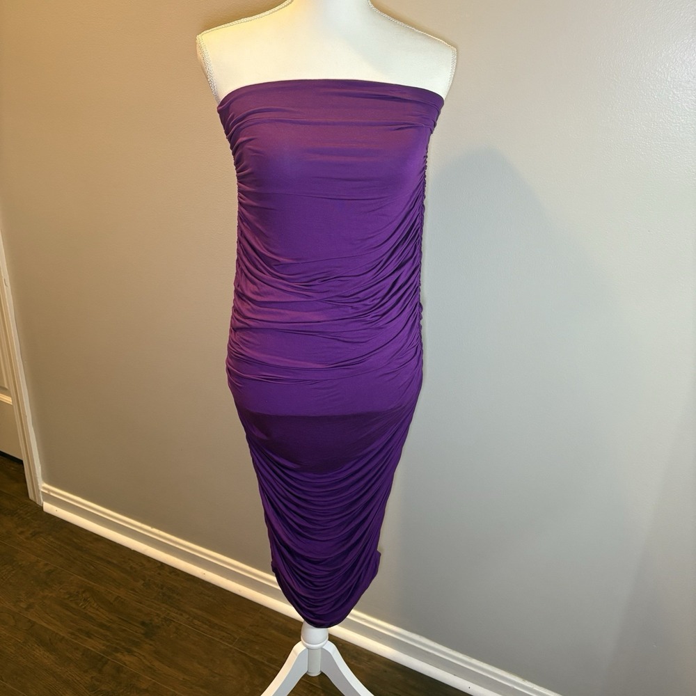 L'Academie Strapless Ruched Midi Dress in Purple Size‎ Women's Size Small