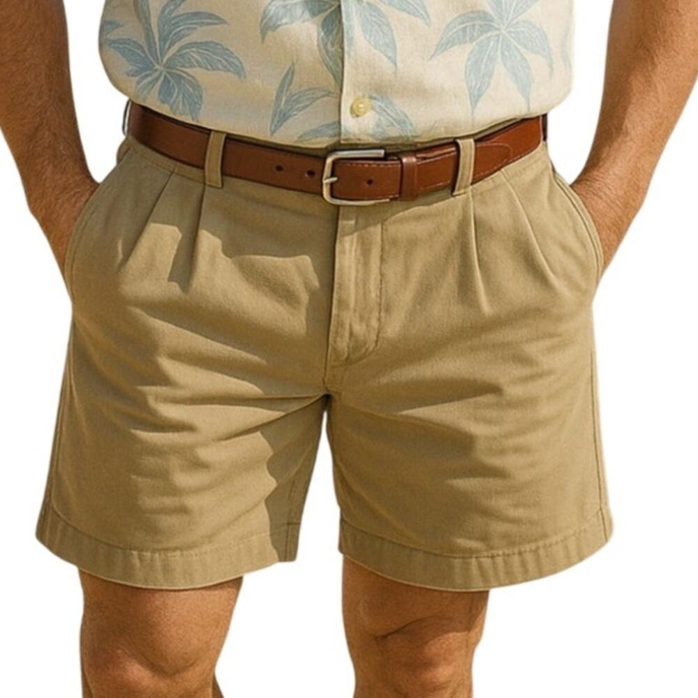 Tommy Bahama Men's 36 Shorts Pleated Silk Tan Relaxed Fit 8” Inseam Resort