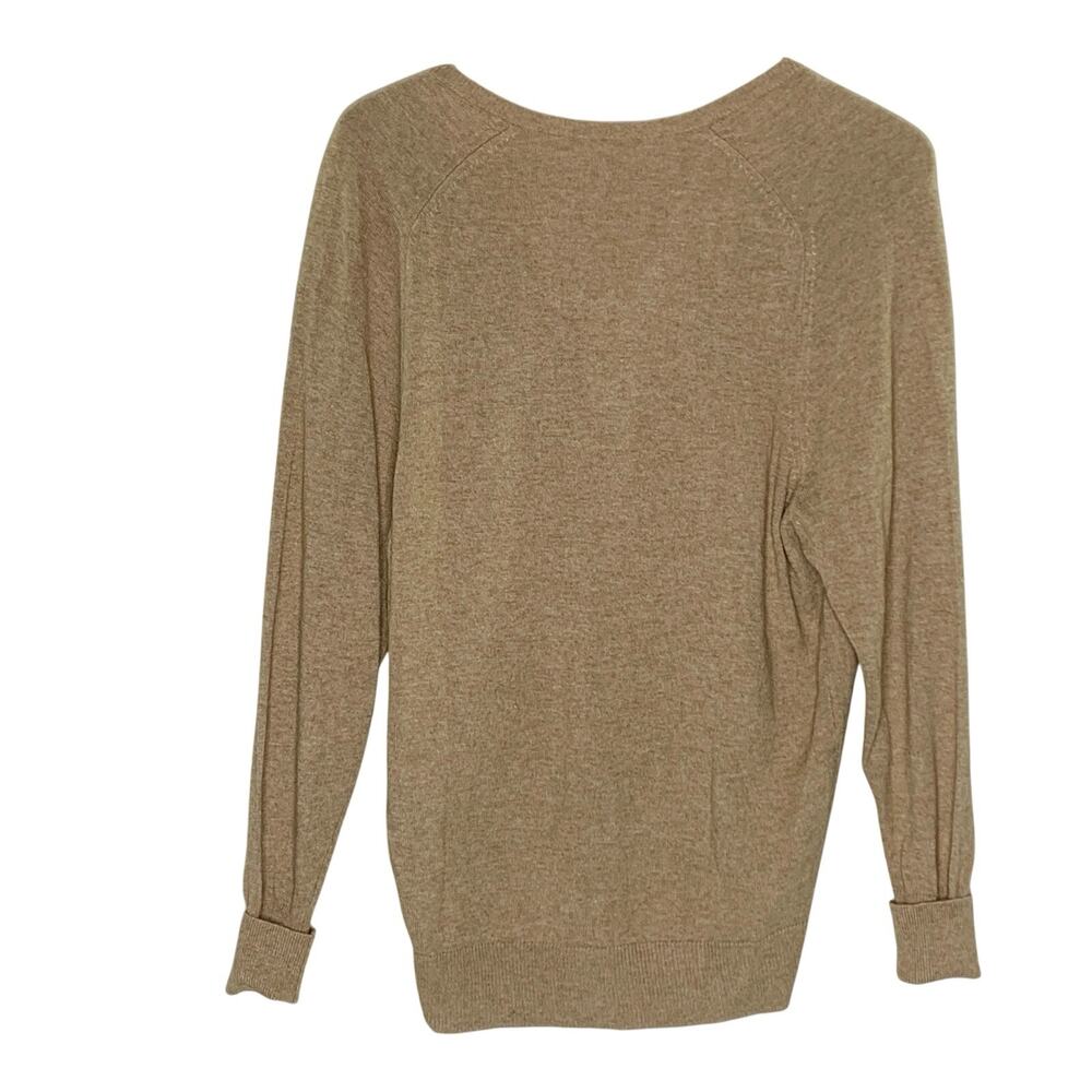 Coach Tan V Neck Lightweight Sweater OS Wool Alpaca Blend Long Sleeves *flaw - Picture 2 of 7
