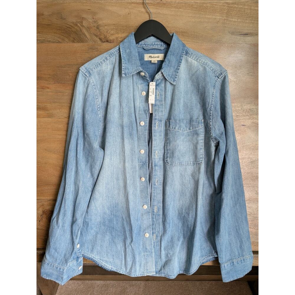 NWT Madewell Shirt Mens S Blue Denim Single Pocket Long Sleeve Collar Button Up