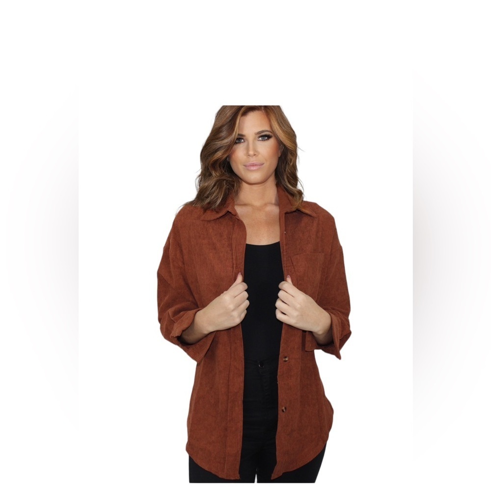 Women’s Burnt Orange/Brown Corduroy Button Down Shirt