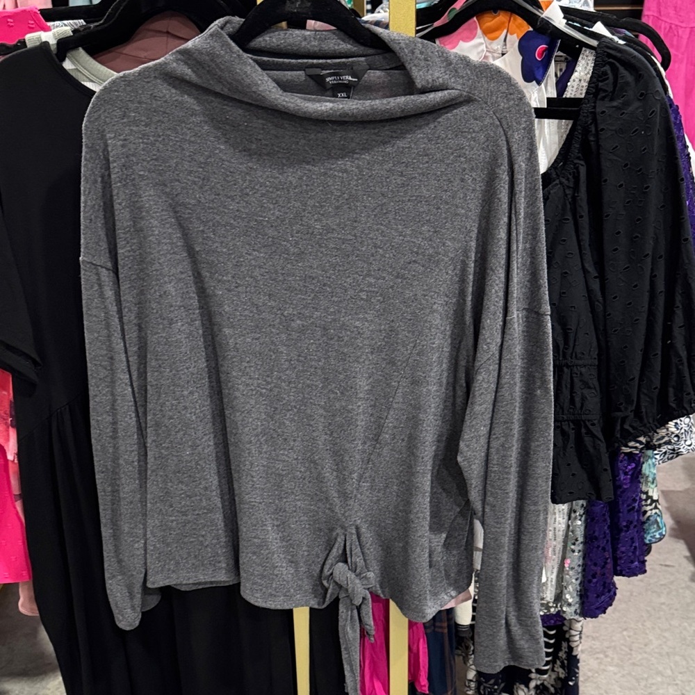 Simply Vera Vera Wang Gray Tie-Front Cowl Neck Sweatshirt