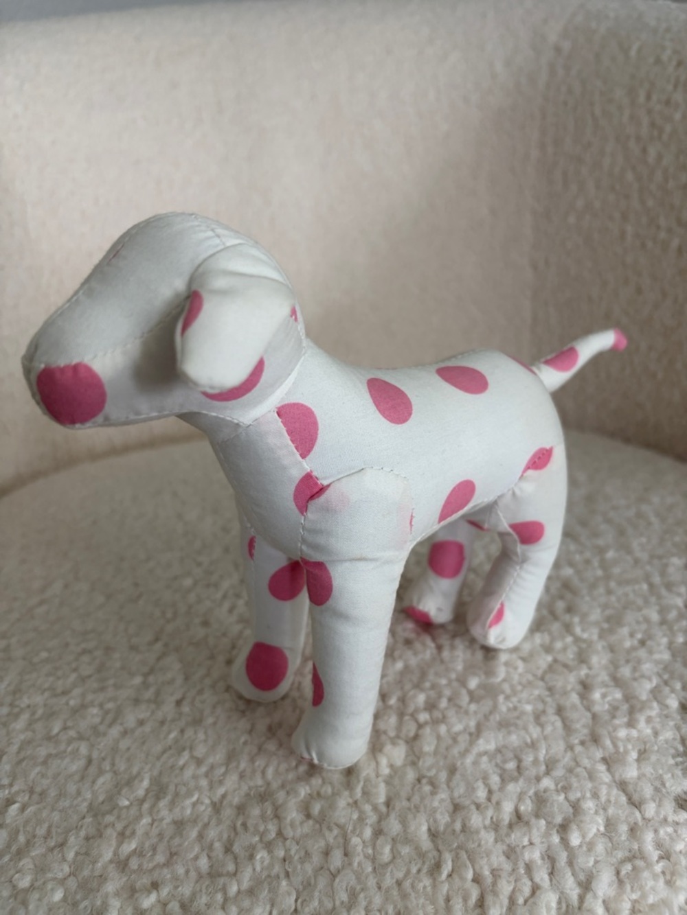 PINK Victoria's Secret White Plush Dog Toy with Pink Polka Dots