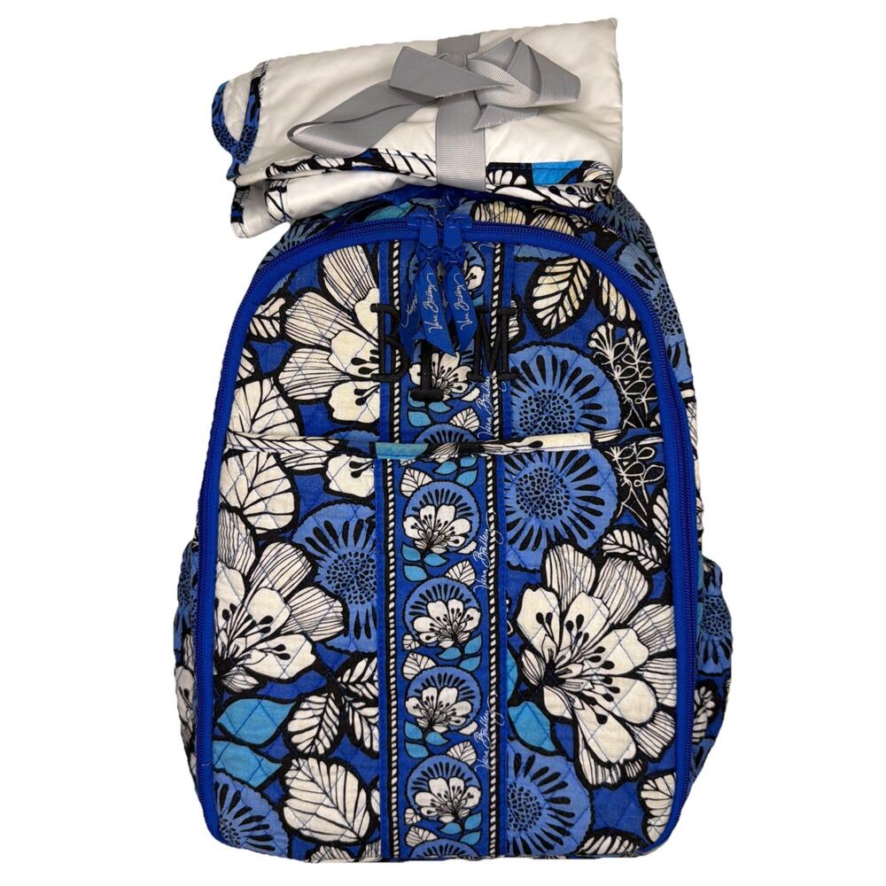 Vera Bradley Blue Bayou Diaper Bag Pad Quilted Backpack Travel Work School Gift