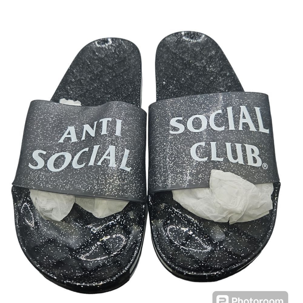 Anti Social Social Club Black Glitter Jelly Slide Sandals size 7