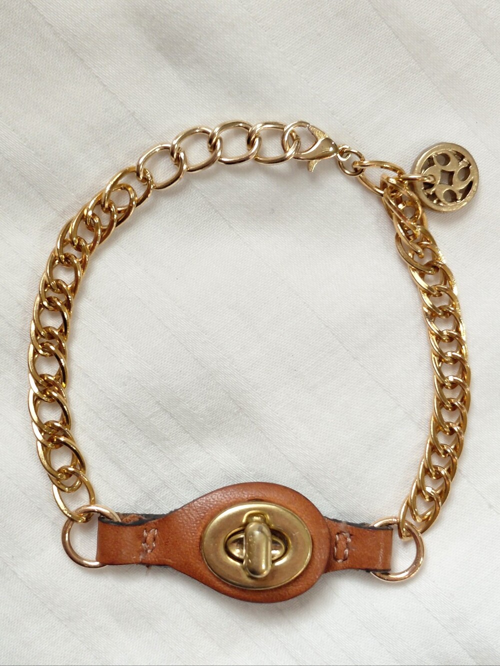 Coach Gold Turn Lock Brown Leather Bracelet