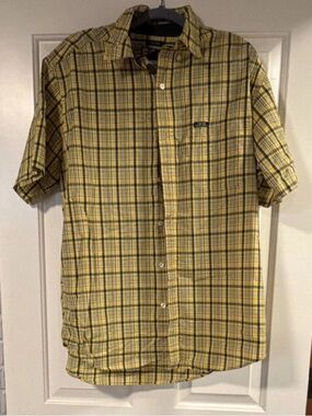 Chaps Ralph Lauren Plaid Button Down Shirt Mens Large Yellow Short Sleeve