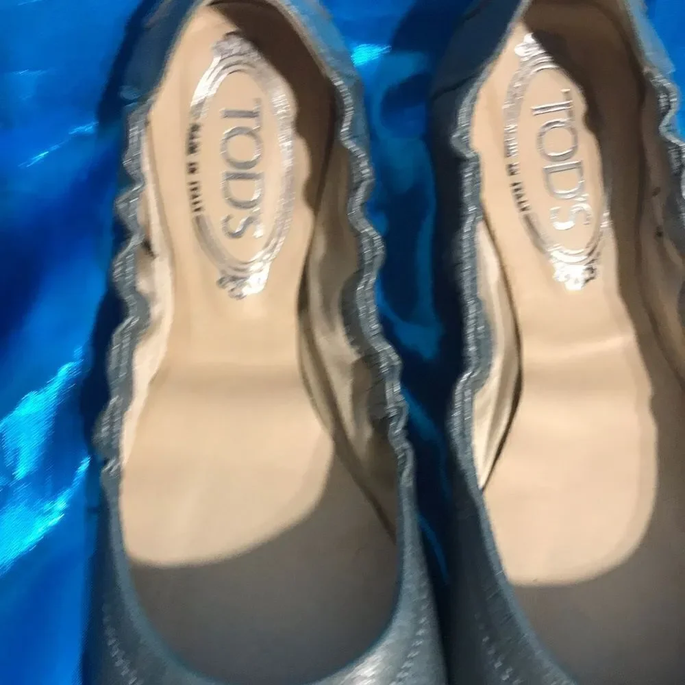 Tod's Blue Leather Dee Ballets Flats Size 38 (7.5) - Picture 8 of 9