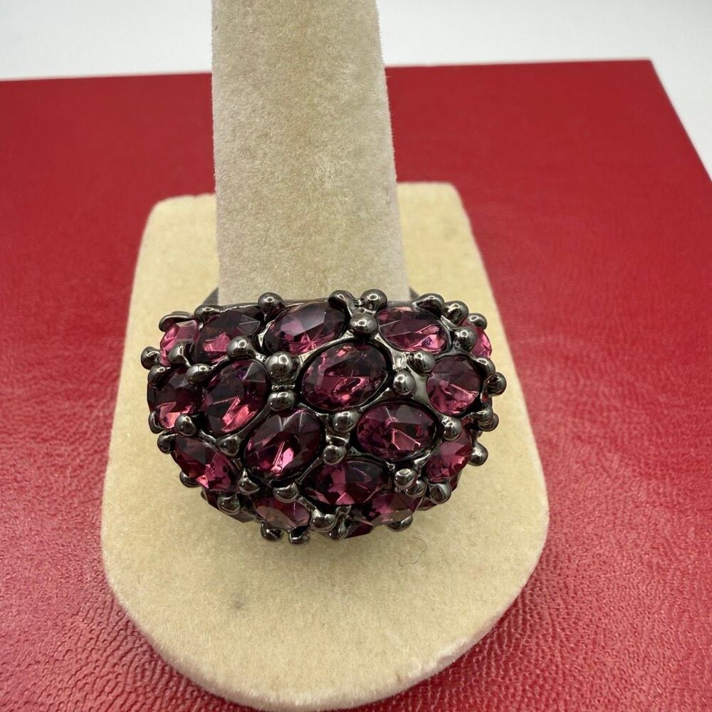 Kenneth Jay Lane cocktail ring domed design rhodolite-inspired stones sz 7 New - Picture 5 of 5
