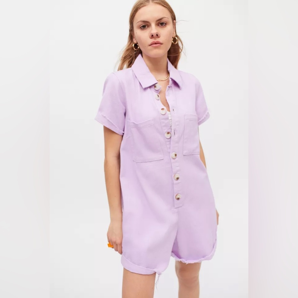 Show Me Your Mumu Small Range Romper in Purple Denim‎ Shorts Chic