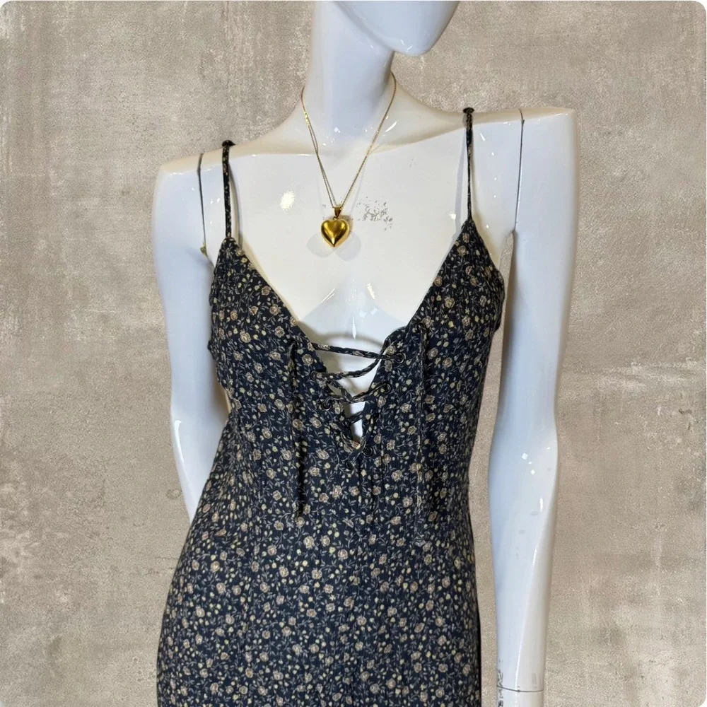 American Eagle Floral Lace-Up Romper Mini Dress – Cottagecore Lounge Medium - Picture 2 of 8