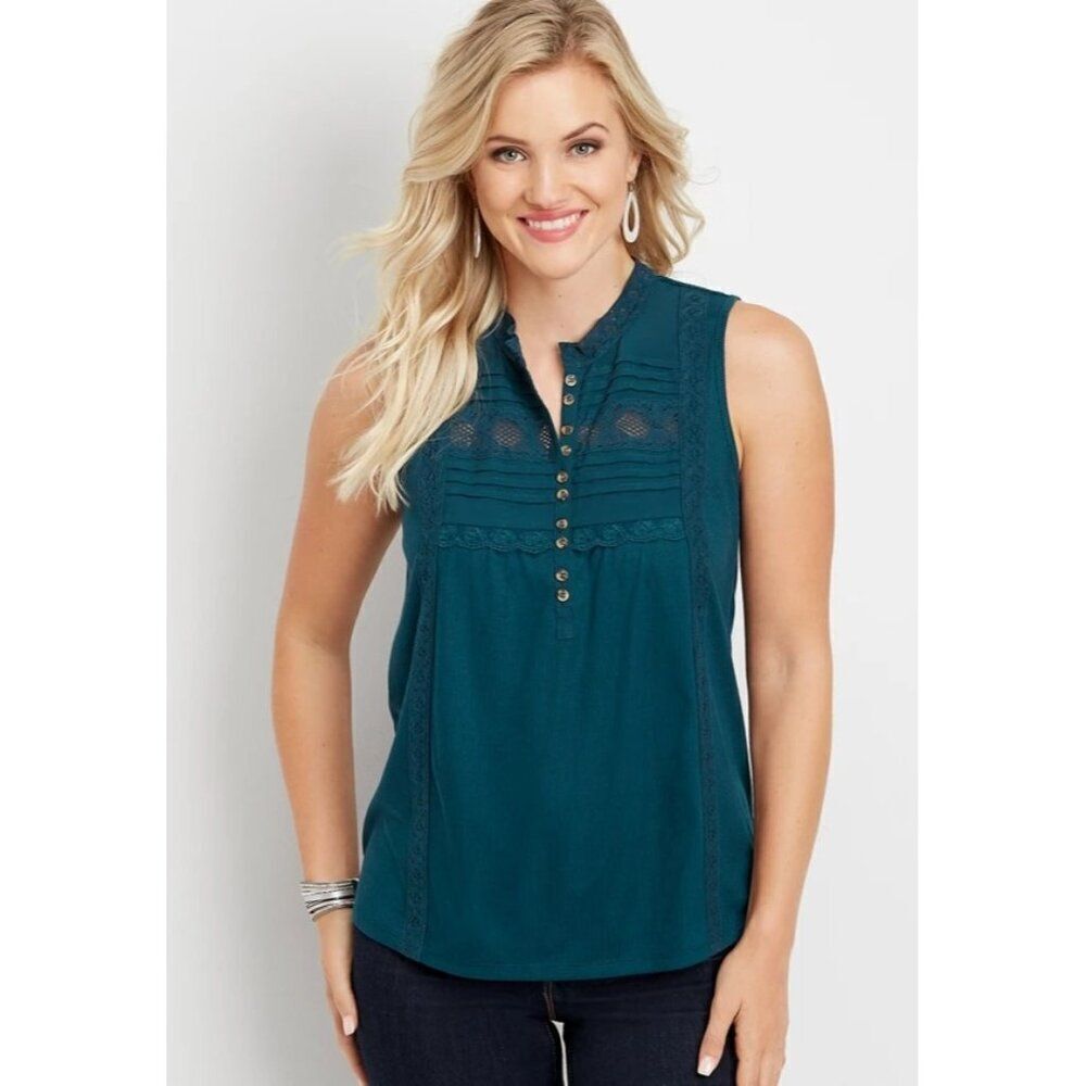 NWT Maurice’s Solid Ribbed Crochet Trim Henley‎ Tank Top SZ XS