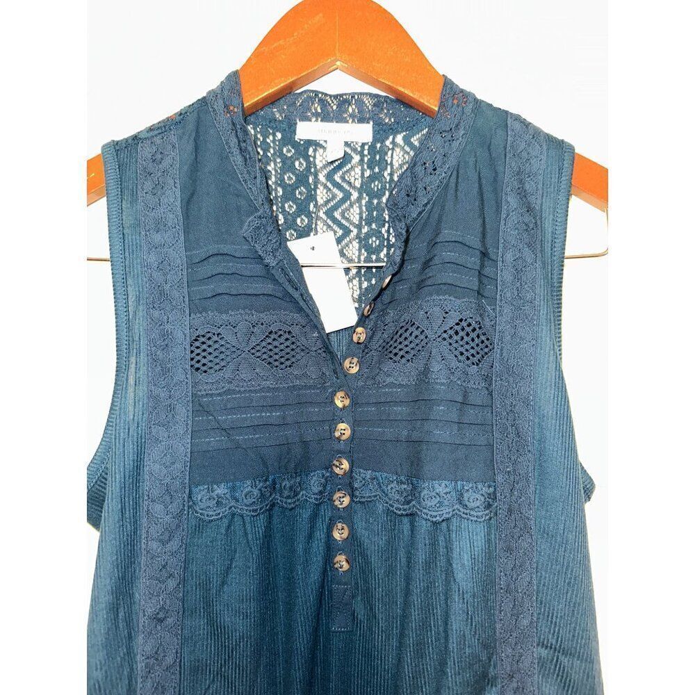 NWT Maurice’s Solid Ribbed Crochet Trim Henley Tank Top SZ XS - Picture 4 of 11