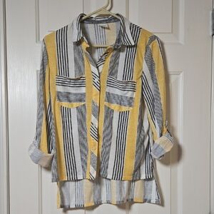 Passport M Button Up Casual Y2K Layering Piece Mallcore Hi-Lo Yellow Soft Light