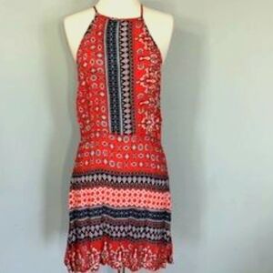 Chelsea & Violet SP Bright Mini Summer Adj X Back Halter Dress Fun Summer Boho