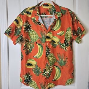 South Pole Tropical Fruit Print Shirt Retro Button Down Casual BOLD SUMMER Lg
