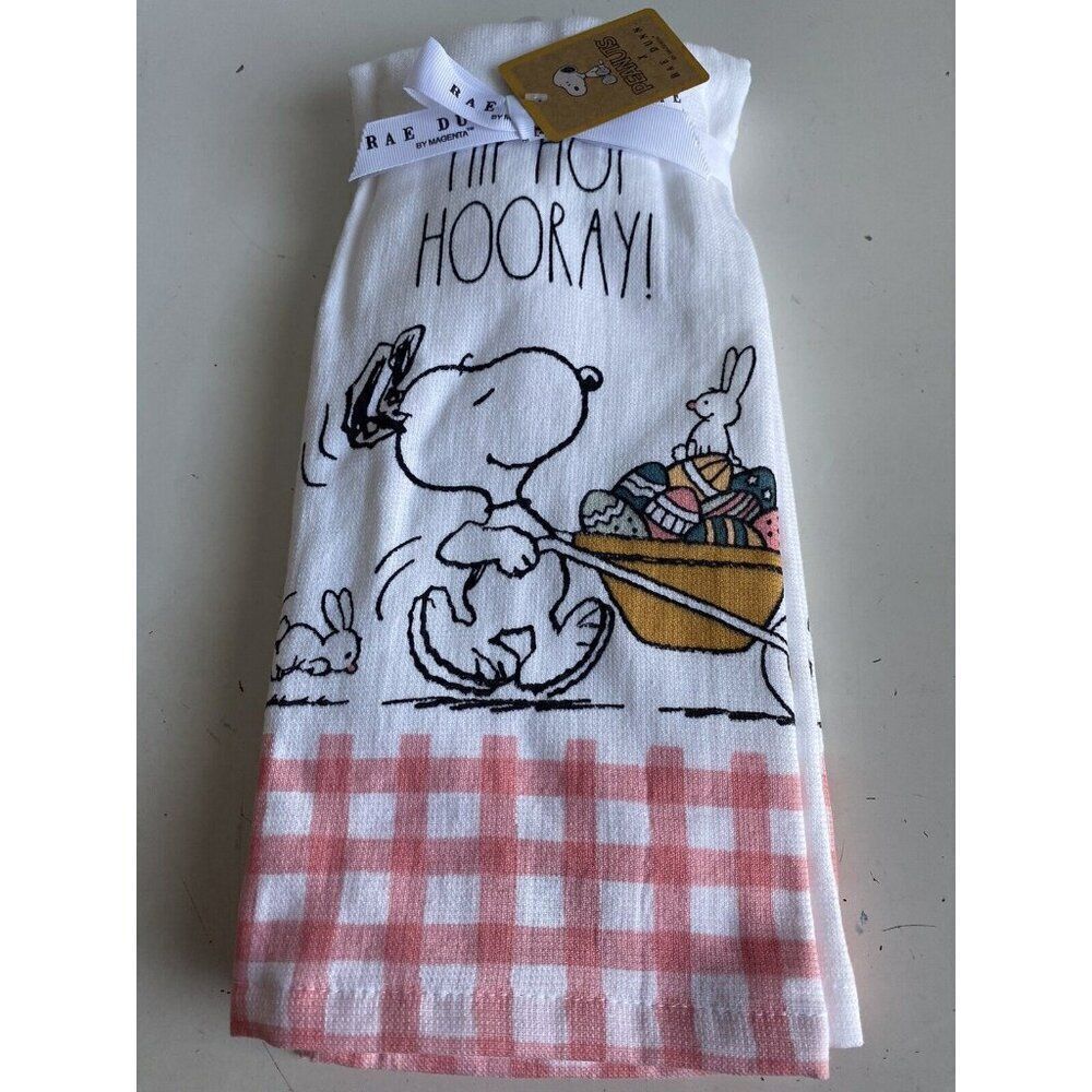 2 Pack Rae Dunn Peanuts Snoopy Kitchen Towels Easter Bunny Eggs Hip‎ Hop Hooray
