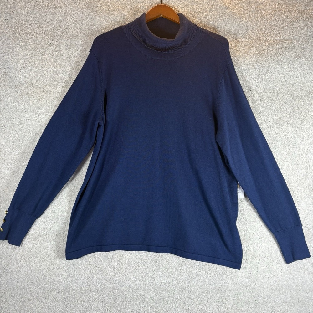 Eloquii Women's Pullover‎ Sweater Sz 22/24 Turtleneck Blue Gold Button on Sleeve