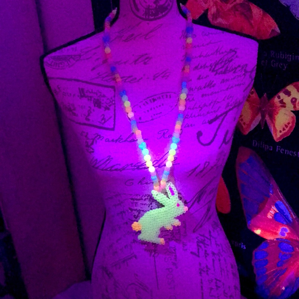 Neon UV BunBun bunny beaded necklace toy
