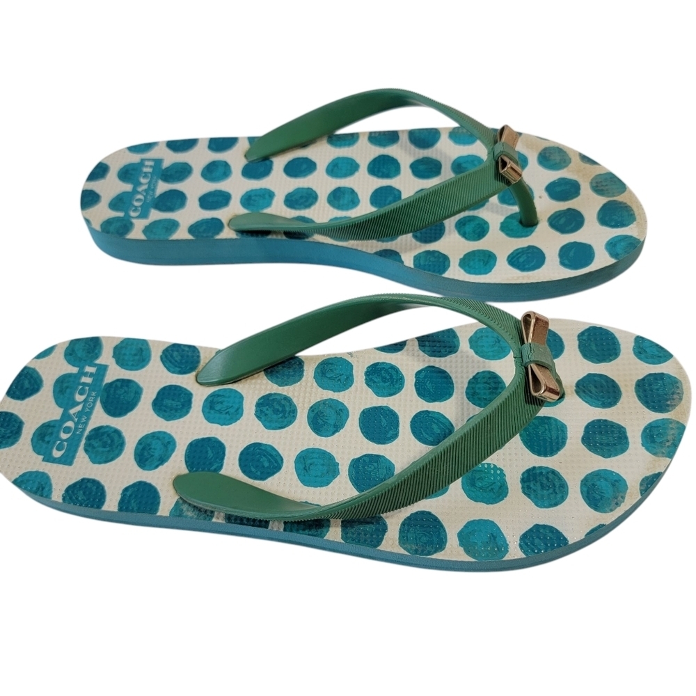 Coach Blue Polkadot Thong Sandals Size 7-8 Beachy Resort Casual Quite Luxury