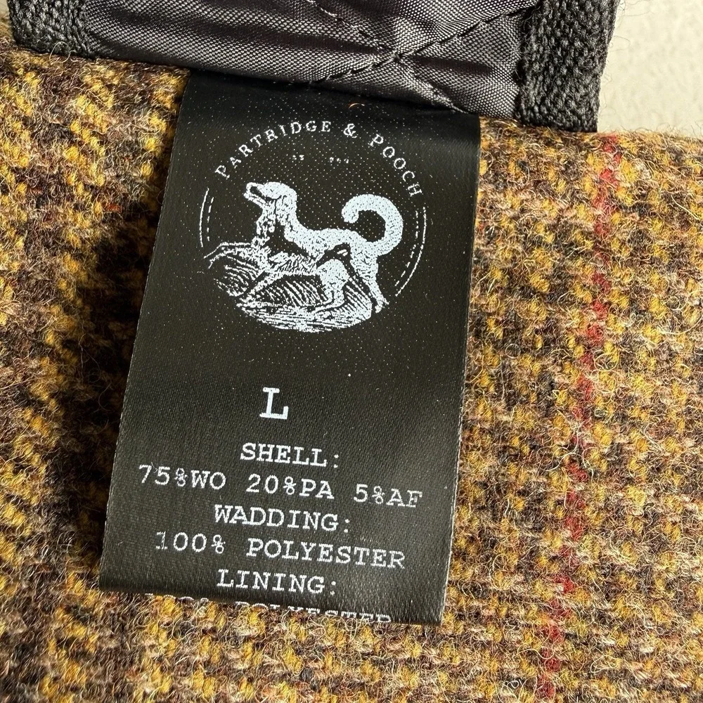 John Partridge & Pooch Tweed Dog Coat Jacket Brown Paid Size Large Adjustable - Picture 5 of 5