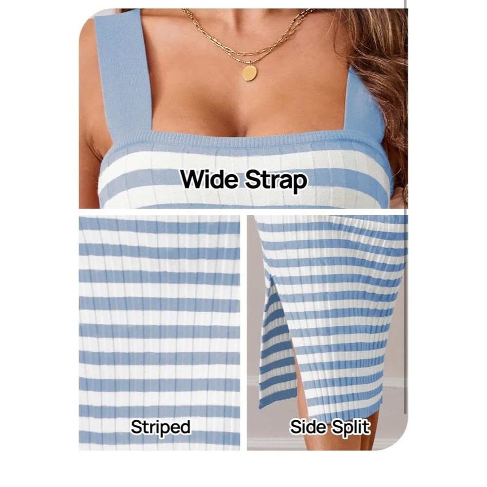 Bodycon Midi Dress Vacation Soft Classic Striped Ribbed Knit Sm Preppy NWT - Picture 5 of 7