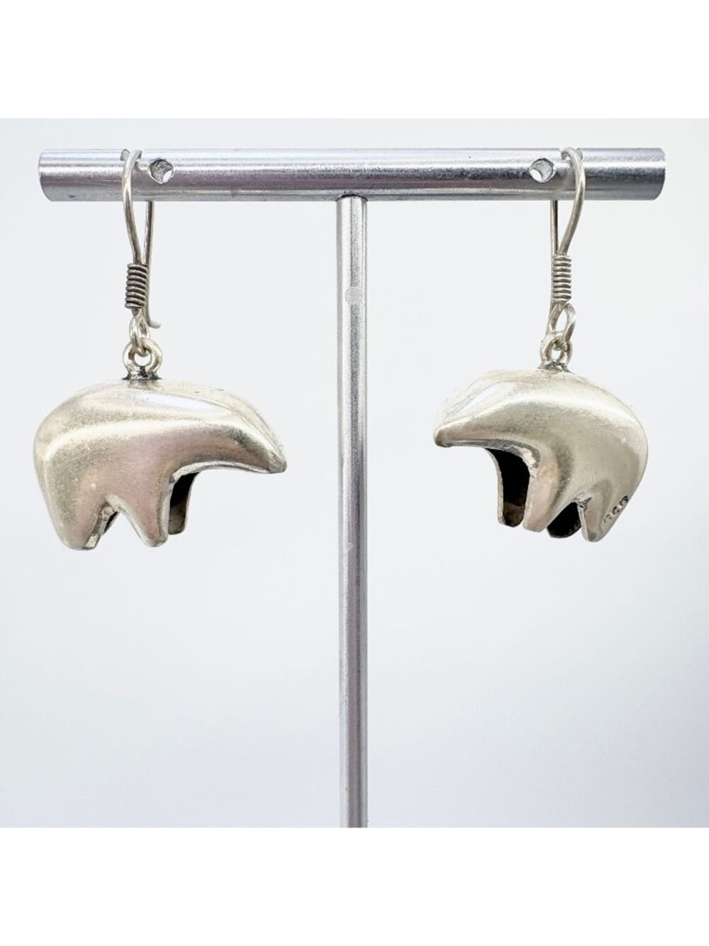 Jingle Bell Bear Dangle Earrings Sterling Silver 925 Size 1.5" Length