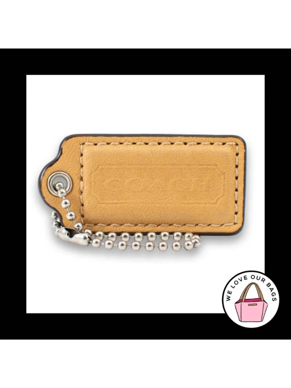 COACH HANG TAG 2" Bag Charm Keychain Fob Light Saddle Brown Leather Nickel - Picture 2 of 4